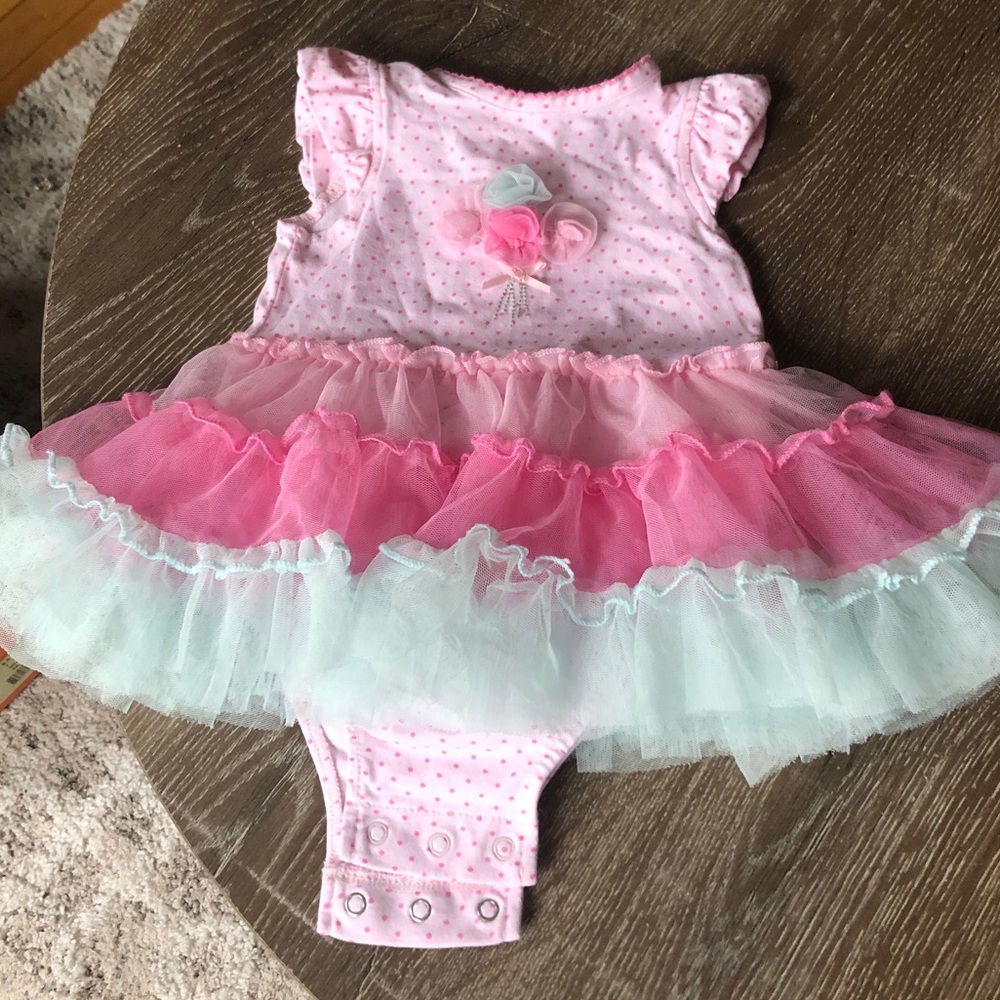 Little Me taffeta balloon dress onesie, 3M